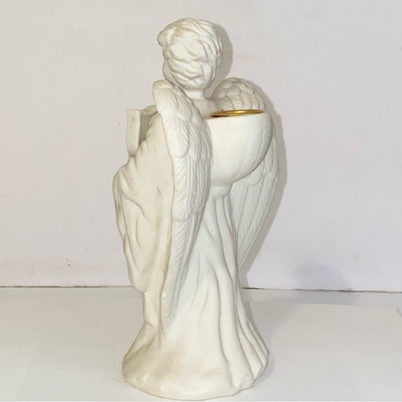 Vintage Bisque Porcelain Angel with Lyre Harp Taper Candle Holder - Picture 4 of 13